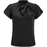 winkbay Women's Bow Tie Neck Blouse Elegant Puff Sleeve Dressy Casual Work Tops