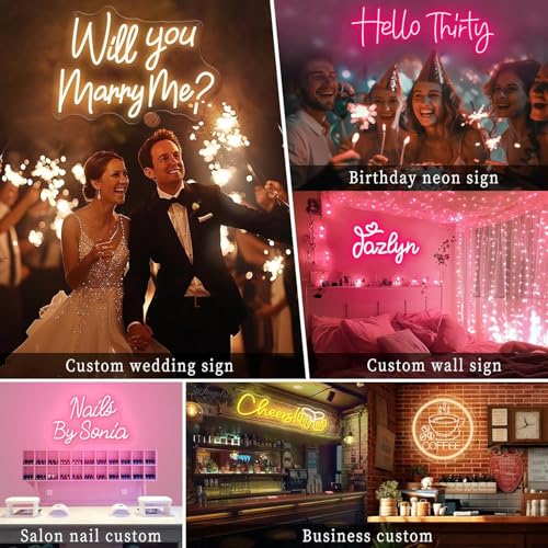 Personalised LED Neon Sign for Decorations Personalised Neon Written for Parties Birthdays Weddings Shops Bar Illuminated Sign LED Custom Lamp (25-152 cm)