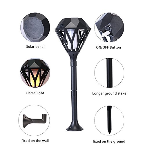 Arturesthome Flickering Flames Torches Lights Upgraded Solar Ground Lights Outdoor Waterproof 96 LED Tiki Torch Landscape Decoration Lighting Solar/USB 1 Piece