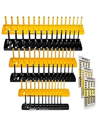 Bandejas organizadoras de enchufes   6 piezas Juego de bandejas de enchufe negro SAE y amarillo métricas de 1 4 pulgadas, 3 8 pulgadas y 1 2 pulgadas de soporte de enchufe de conducción de alta calidad organizadores de herramientas
