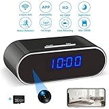 Hidden Spy Camera Clock with 32GB SD Card, 1080P WiFi Spy Camera Wireless Hidden Security Camera Nanny Cam with Night Vision and Motion Detection for Home Office