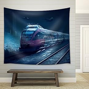 Motions Train in Underwater Ocean Life - Fabric Wall Tapestry Home Decor - 51x60 inches