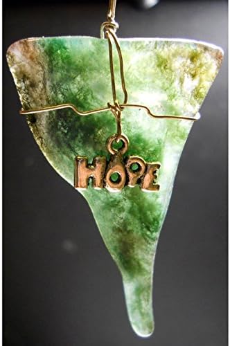 Wire Wrapped Green Moss Dendritic Agate Reversible Rock Pendant with Hope Charm Necklace