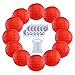 Just Artifacts 12inch Decorative Round Chinese Paper Lanterns 10pcs w/ 12pc LED Lights and Clear String (Color: Red)