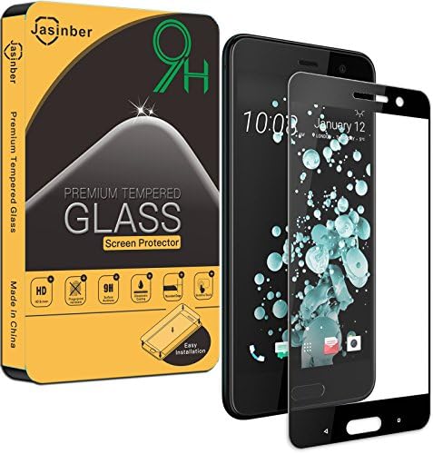 [2-Pack] Jasinber [Full Screen Cover] Tempered Glass Screen Protector for HTC U Play - Black