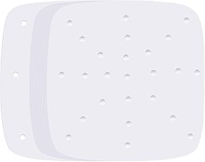 100pcs Air Fryer Liners, Vancens 8.5inches Square Bamboo Steamer Liners, Premium Perforated Parchment Steaming Papers, Non-stick Steamer Mat