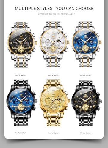 OLEVS Watches Men Waterproof Luxury Big Face Mens Watch Stainless Steel Quartz Analog Dress Watches for Men Luminous Multifunction Man Watch Relojes De Hombre