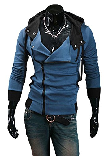 King Ma Men's Oblique Zipper Hoodie Casual Slim Fit Top Cosplay Costume Jacket