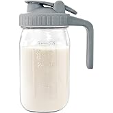 JunVpic Breast Milk Pitcher Jug - 32 oz Glass Mason Jar Airtight Pitcher with Pour Spout Handle for Breastmilk, Iced Tea, Ice Drinks Storage Container