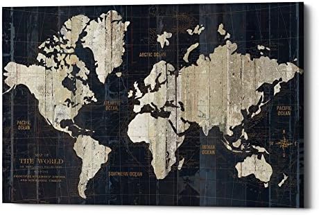 Epic Graffiti Old World Map Giclee Canvas Wall Art by Wild Apple Portfolio, 40 in x 60 in, Blue