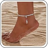 Sttiafay Bohemian Beaded Anklet Bracelet White Beads Foot Anklet Silver Feather Charm Anklet Ball Bead Chain Anklet Summer Beach Rice Beads Foot Chain Jewelry for Women