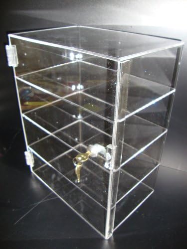 Marketing Holders Acrylic Cabinet Free Standing Three Shelf 12" x 8" x 16" Clear Locking Countertop Display Locker with Two Keys Retail Merchandise Showcase Storage Multi Level Cupboard