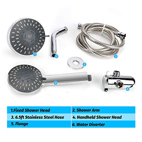 BOSNELL Full Chrome Shower Head, 24-Setting Combo Shower Heads with Holder & Hose, 2 in 1 High Pressure Handheld Shower Head