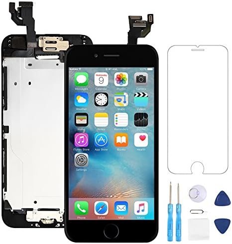 Screen Replacement for iPhone 6 Plus Black 5.5" LCD Display Touch Digitizer Frame Assembly Full Repair Kit, with Home Button, Proximity Sensor, Ear Speaker, Front Camera, Screen Protector, Repair Tool