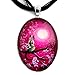Laura Milnor Iverson Zen Siamese Cat Sakura Necklace Magenta Pink Moon Handmade Jewelry Art Pendant