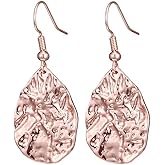 StyleJella Disc Teardrop Drop Dangle Earrings for Women Hypoallergenic Handmade Hammered Gold/Silver/Rose Gold Fashion Earrings for Women Jewelry Gifts