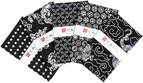 KOMESICHI Irodori Tenugui Japanese Hand Towel 5 Pcs Set Pattern for Men Type (2)"Prevent Fraying Type