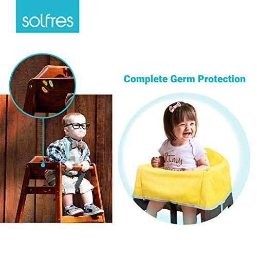 Solfres Dual-Belt High Chair Cover, Baby High Chair Cover with Straps, for Kids Wooden or Restaurant High Chair, Sturdy and Robust Material, Yellow