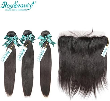 Lace Frontal Closure with Bundles Brazilian Human Virgin Hair Natural Straight 4 bundles with closure (14"16"18"+12")