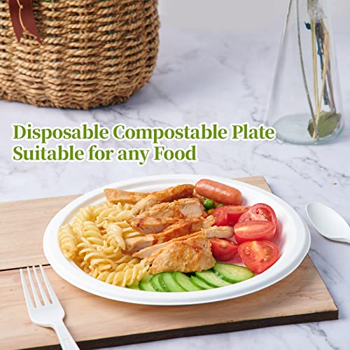 ECOLipak Compostable 10 Inch Heavy Duty Paper Plates, 150 Pack Disposable Biodegradable Eco-friendly Sugarcane Bagasse Plates for Dinner Party(White)