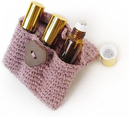 Purple Dusk Crochet Carry Pouch with 3 Amber & Stainless Steel Ball Roll On 5ml Bottles by Rivertree Life