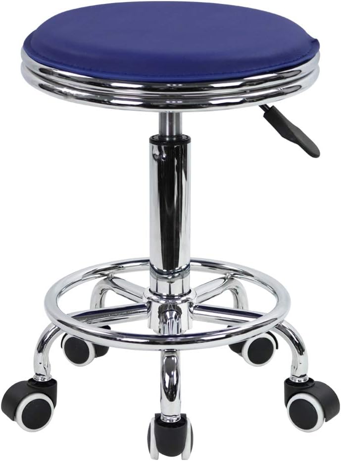 KKTONER Round Rolling Stool with Foot Rest PU Leather Height Adjustment Modern Industrial Metal Style Swivel Spa Salon Tattoo Work Massage Stools Small (Black): Kitchen & Dining
