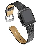bayite leather bands for Fitbit Versa, Slim Genuine Leather Strap Replacement Accessories Fitness Classic Wristband for Versa Bands Women Men
