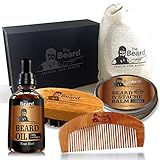 PREMIUM Beard Brush, Comb, Oil-Handmade Kit Made in USA Beard Care 100% Bamboo Natural Boar Bristle Anti-Static No Snag Unscented Leave-In Conditioner Helps Itchiness Dandruff Jojoba Argan Oil