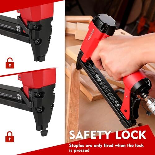 WORKPRO - Pneumatic stapler with 1500 staples, pneumatic nailing gun, used on staples type 80/6-16mm, ideal for DIY, decoration, wall, tapestry, wood