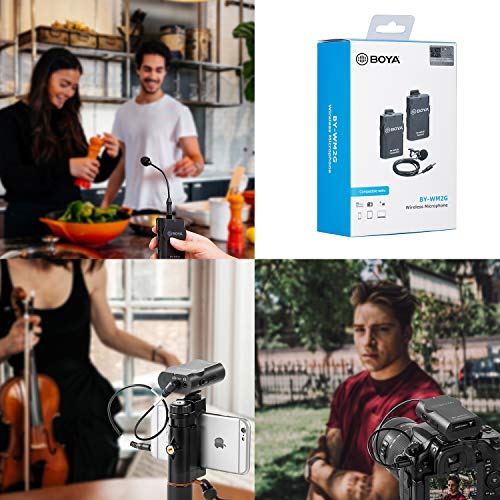 BOYA BY-WM2G Wireless Lavalier Microphone System Compatible with iPhoneX 8 8 Plus 7 6 Smartphone,Canon 6D 600D Nikon D800 D3300 Sony A7 A9 DSLR GoPro Hero4 Hero3 Hero3+ Action Cameras
