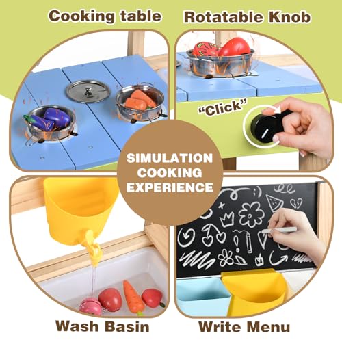 Dreamon Kitchen Toy for Children, Cocinita de Madera Wooden Set for Children and Girls Ages 3 and up, Mud Kitchens for Kids Outdoor, with Sink, Blackboard
