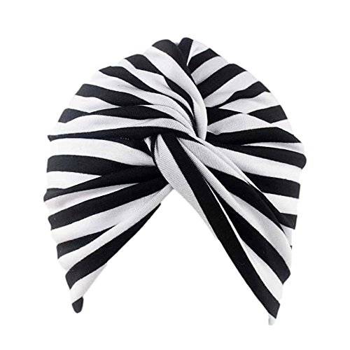 Decou Lines Twist Pleated Hair Wrap Stretch Turban L141 (Black and white) - Thumbnail 6