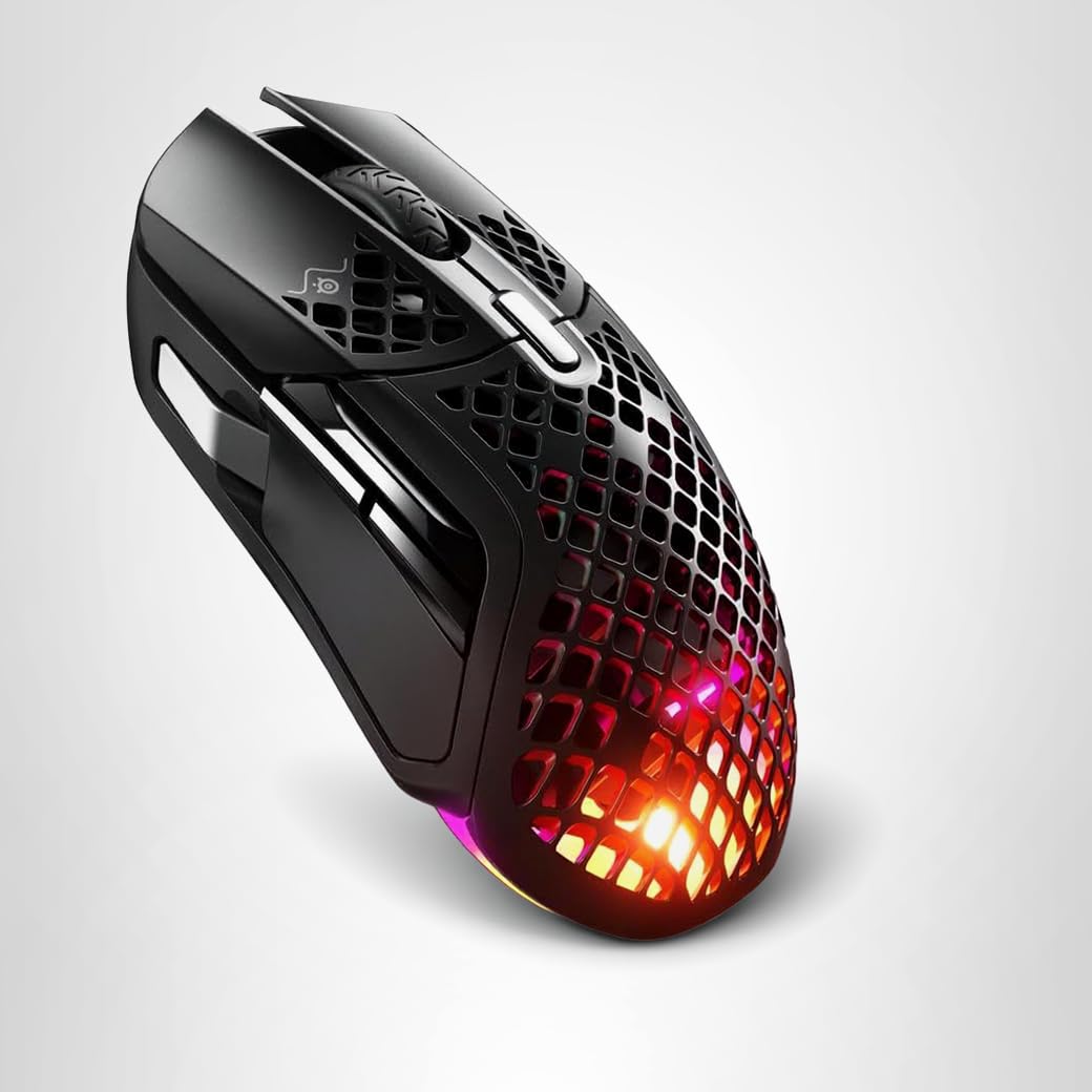 SteelSeries Aerox 5 Wireless - Holey RGB Gaming Mouse - Ultra-lightweight Water Resistant Design - 9 Buttons – Bluetooth/2.4 GHz - 18K DPI TrueMove Air Optical Sensor