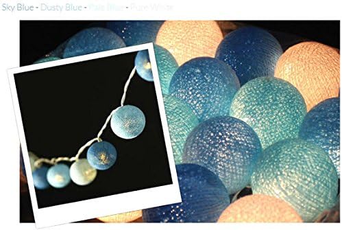 String Lights Blue Color Warm Tone Lamp Cotton Ball 20 Party Handmade for Kids Room