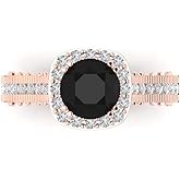 Clara Pucci 2.37 cttw Onyx 14K Rose Gold Halo Ring for Women - Cocktail Statement Fashion Jewelry Gift (7.5mm, Round Cut)