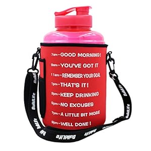 BuildLife 1 Gallon(128OZ) Sports Water Bottle Inspirational Fitness Workout Wide Mouth with Time Marker and Sleeve for…