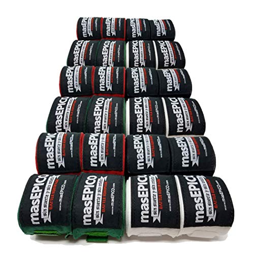 Mas Epico 180" Premium Boxing Hand Wraps Semi-Elastic Pair - Perfect for MMA Kickboxing Muay Thai Heavy Punching Bag Training and Sparring