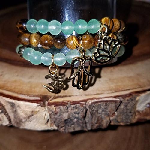 Gold Plated Beautiful Om, Lotus Flower, Hamsa Bracelet Set
