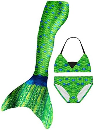 Sharks Wear 3 Pieces Children Mermaid tail Swimming Costume with Coloring E-Book. X-Large - Kelly Green