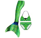Sharks Wear 3 Pieces Children Mermaid tail Swimming Costume with Coloring E-Book. Medium - Kelly Green