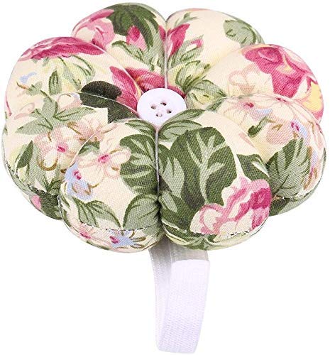 Pin Cushion, Soft Velvet Fabric Wrist Wearable Wrist Wearable 3.93 Inch Floral Pumpkin Design Needlework Accessories for Sewing Crafters
