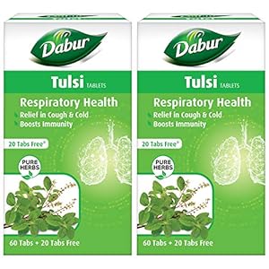 DABUR Tulsi Tablets – Respiratory Health | Boosts Immunity | Provides Relief in Cough & Cold – 60 + 20 Tablets Free…