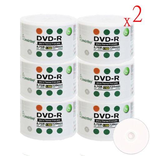 Smart Buy 600 Pack DVD-R 4.7gb 16x Thermal Printable White Blank Data Video Record Disc, 600 Disc 600pk