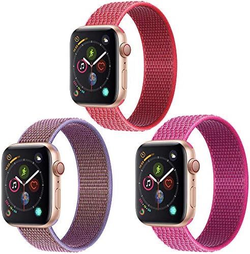 Fusiron Band 42mm/44mm for Applo Watch Series 5/4/3/2/1, Sport Nylon Replacement Bands Compatible with Applo Watch 4/5 44mm (Red/Magenta/Purple, 3 Pack for 42/44mm)