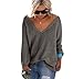 Women's Oversized Baggy Knit V-Neck Pullover Loose Sweater Jumper Dark Grey L
