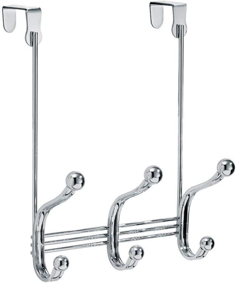iDesign 53070 York Lyra Steel Over-The-Door 6-Hook Storage Rack - 8.38" x 5.25" x 11", Chrome: Home & Kitchen