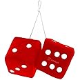 ZONETECH Pair Red with White Dots Decorative Mirror Fuzzy Dice - 3” Red Plush Car Mirror Fuzzy Dice Pair