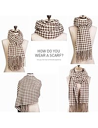 SOJOS SC315 - Bufanda para mujer, diseño de cuadros, tamaño grande, con borla