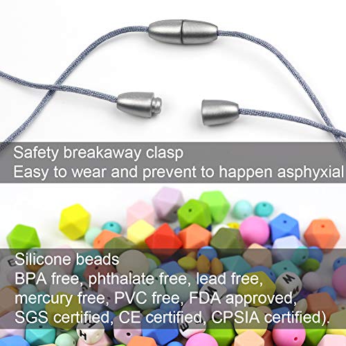 TUXEPOC Nursing Necklace for mom to wear Silicone Feeding teether Safe chew Beads for Babies Necklace bpa Teething Baby Calm Necklace (Black and White)