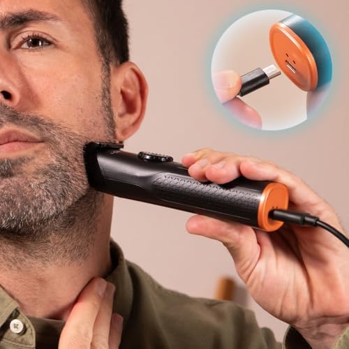 Haarschneider PrecisionCare Barber Elite. Edelstahl-Klingen, Einstellrad, 120 Min Akku, IPX6, Kabel & Akku, Display Mit Öl-Reminder, 2 Verstellkämme 1–16 mm, Schnellladung Für Saubere Schnitte